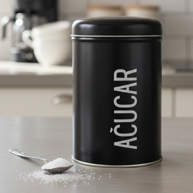 Lata De Açúcar Preto Para Mantimentos Minimalista
