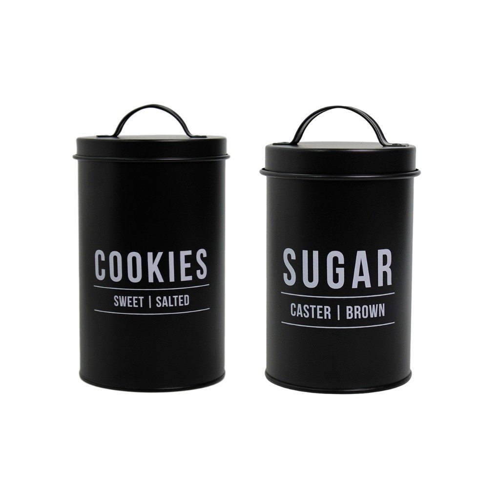Conjunto De Potes Para Bolachas Biscoitos Lata Com Pote Para Açúcar Preto