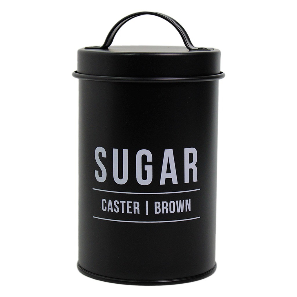 Pote Lata Decorativa Multiuso Açúcar Com Tampa Aço Galvanizado 900ml Preto
