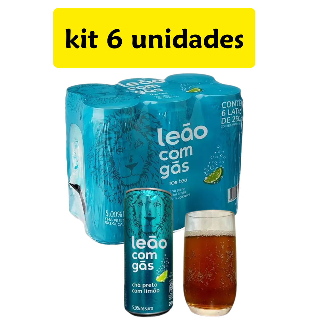 Kit 6 Latas Chá Preto com Gás Leão Limão 290ml – Bebida Refrescante, Natural e Pronta para Beber