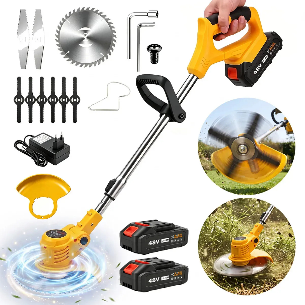 Electric Brushcutter Rechargeable Electric Lawn Mower With 2 Batteries And Garden Blade Kit