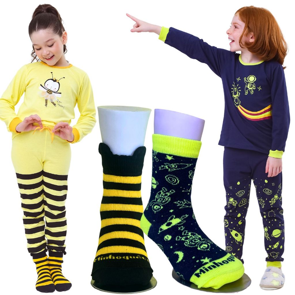 Kit Meias + Pijama Infantil 100% Algodão, Interativo, Brilha no Escuro  Conforto com Estilo