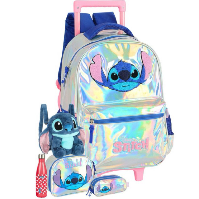 Kit Lilo Stitch Mochila Rodas Lancheira Estojo Garrafa P