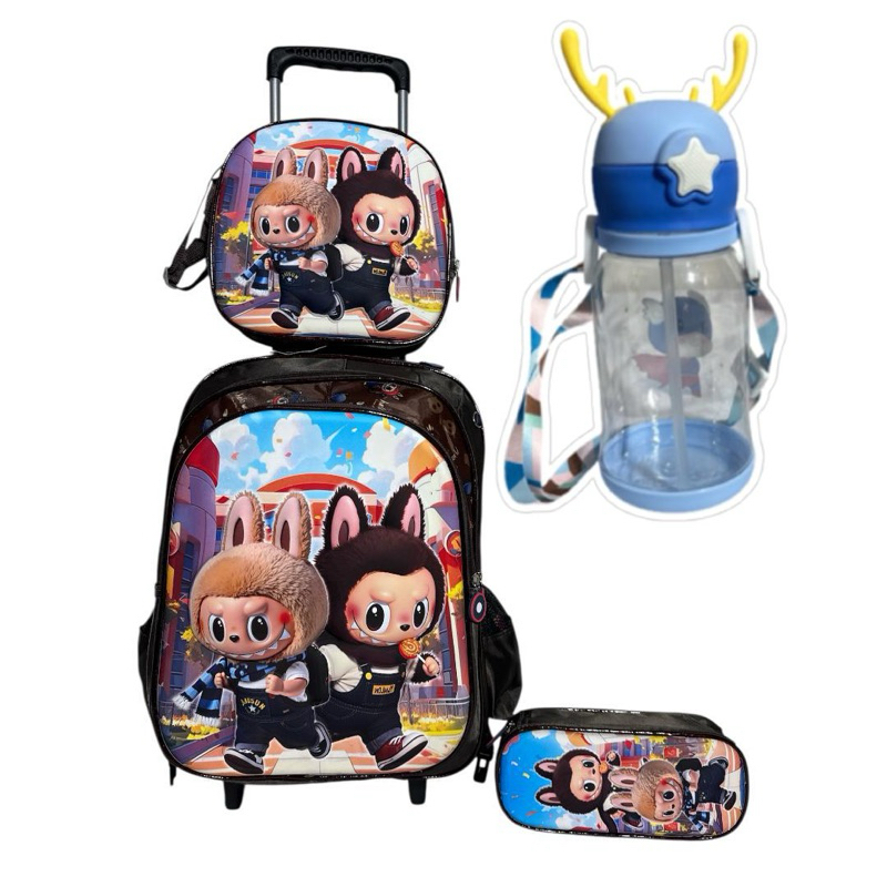 Kit de Mochila lnfatil com rodinhas +Lancheira Térmica +Estojo+ Garrafa de Água