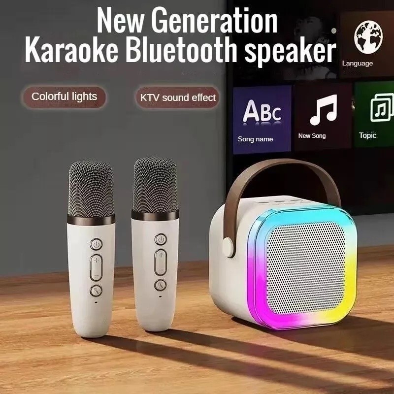 K12 Caixa de som sem fio com microfone Karaokê, Mini Alto-falante Bluetooth portátil 1/2 Mic