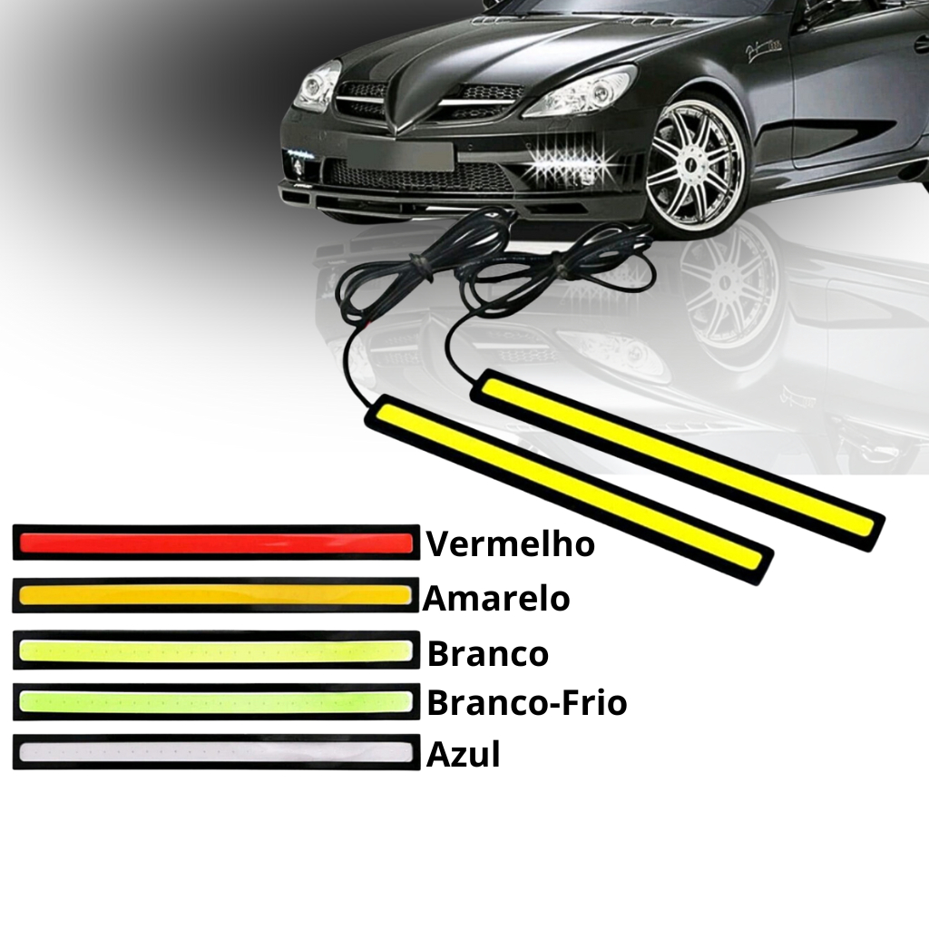 Par Barra Fita Led Drl Flexível Farol Auxiliar 17cm 12v  Automotivo super Automotiva Universal Neon Cob Diurna Cortesia