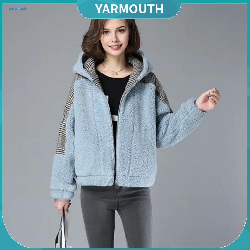 Color Block Jacket Women Hooded Women’s Fall Winter Fleece – Warm Thick Zip-up Outerwear with Pockets Long Sleeves L