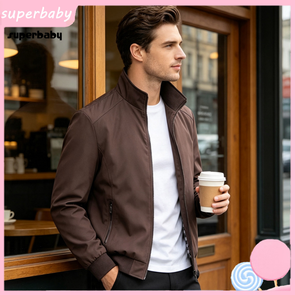 Collar Jackets Spring Fall Outerwear Men's Lightweight Bomber Jacket Full Zip Stand Windbreaker Casual Sports Coat with
