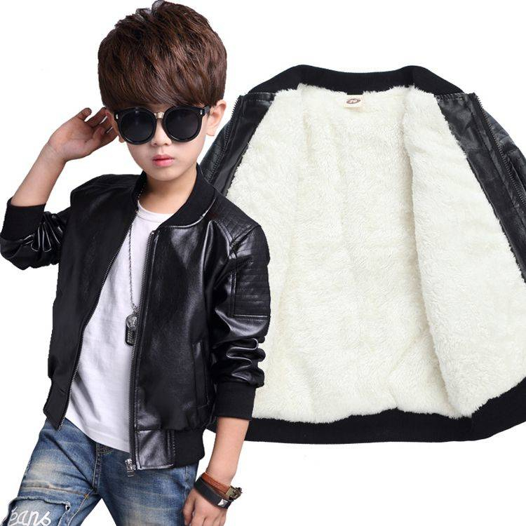 Casaco De Couro PU Grosso Para Meninos Fall/winter Moda Roupas Infantis Mais Aquecimento Aveludado Ao Ar Livre 2-14 Anos
