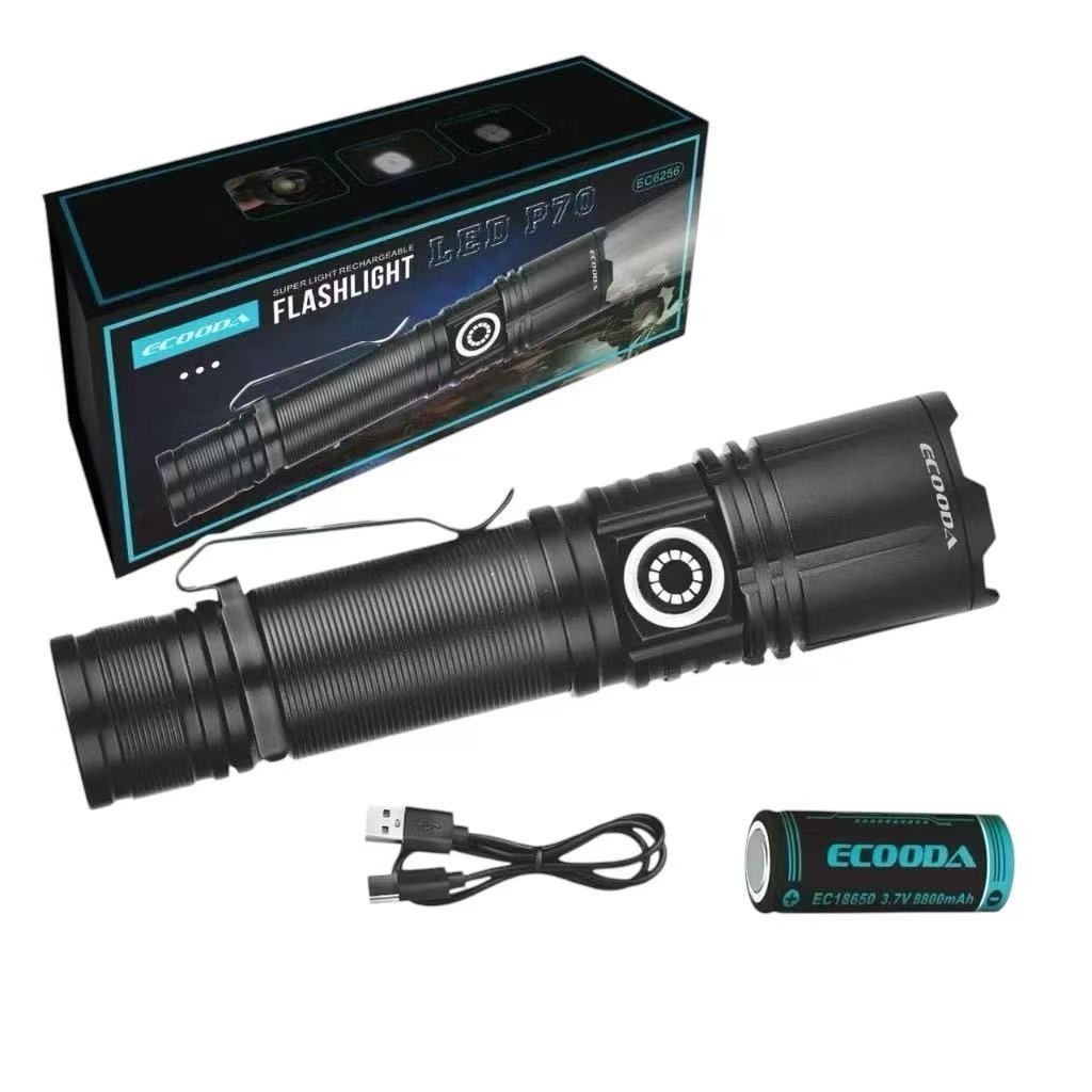 Lanterna Tática Led-P70 Ecooda Profissional Recarregavel Camping Lâmpada De Iluminação De Longa Altitude