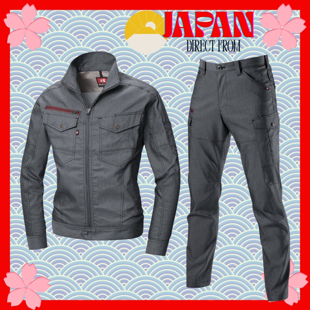 【Envio do Japão】BURTLE 7041 Jaqueta de Trabalho Manga Longa + 7042 Calça Cargo | Primavera Verão | Alta Elasticidade | W