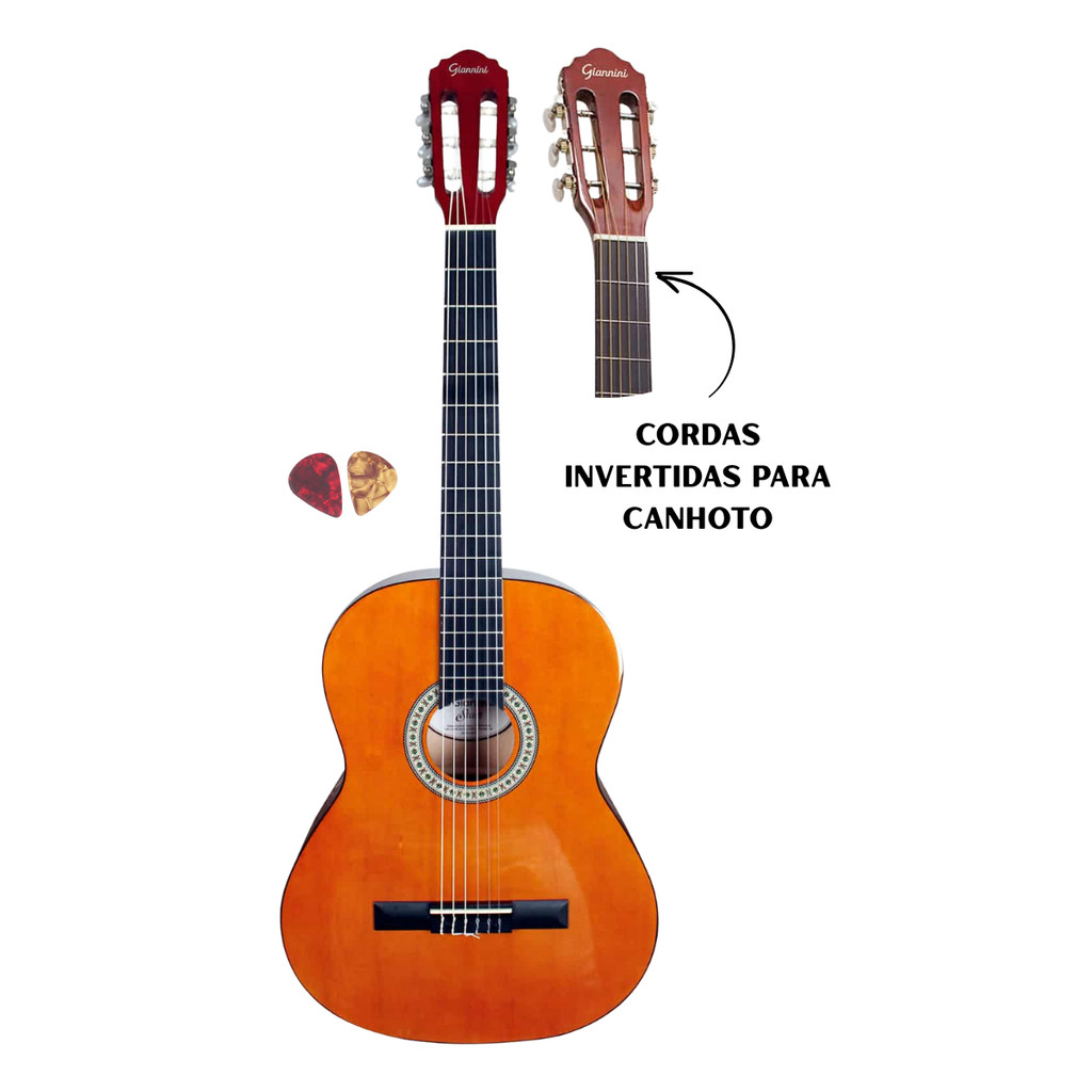 Violão Canhoto Nylon Giannini Start N-14 Natural Brilhante