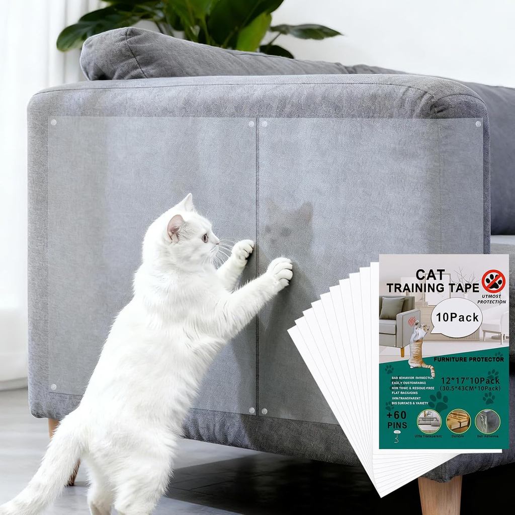Anti-Cat Scratch Furniture Protector - 10 Pack Couch Protectors from Cats Claws, Clear Cover Protection from Cat Scratch