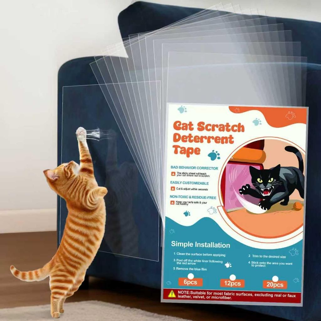 12 Pack Cat Scratch Furniture Protector – Double-Sided Sticky Deterrent Training Tape from Cat Claws, Clear Anti-Scratch