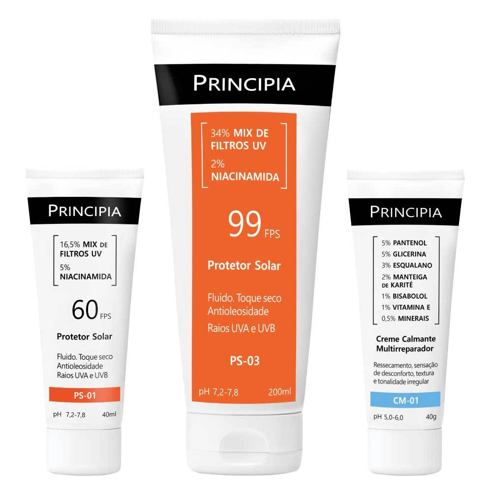 Kit Principia Protetor Solar FPS 60 + FPS 99 + Creme Calmante Multipreparador