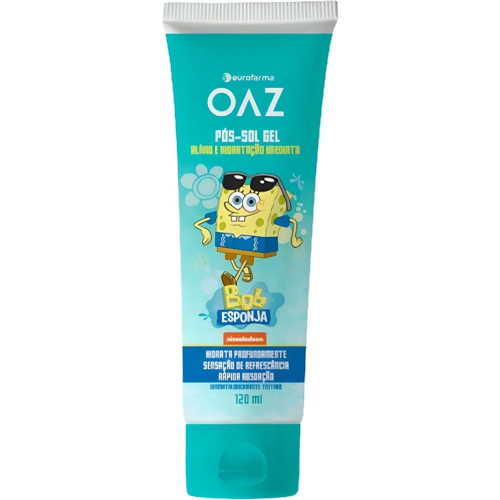 Gel Pós-Sol Infantil OAZ Bob Esponja 120ml Hidratante Calmante Aloe Vera para Crianças
