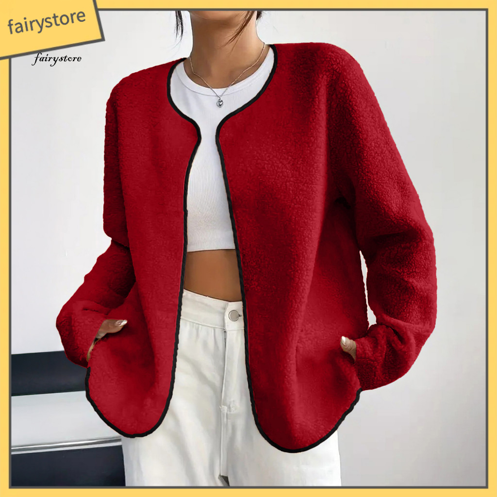 Polyester Spandex Women Outerwear Coat Women’s Open Front Fleece Jacket Long Sleeve Cardigan Soft Sherpa Warm for Fall