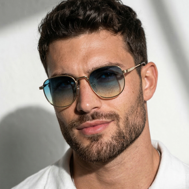 Oculos de Sol Redondo Dourado Azul Degradê Premium Classico Vintage Retro uv400 Masculino Feminino