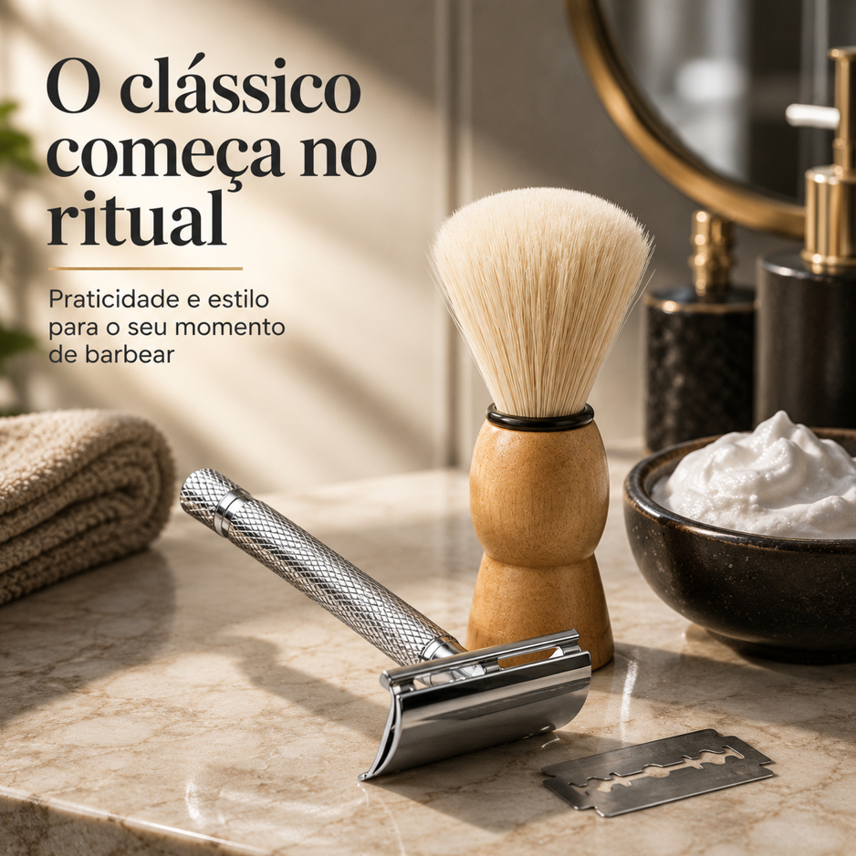 KIT BARBEAR MASCULINO APARELHO DE METAL + PINCEL E LÂMINA - RB