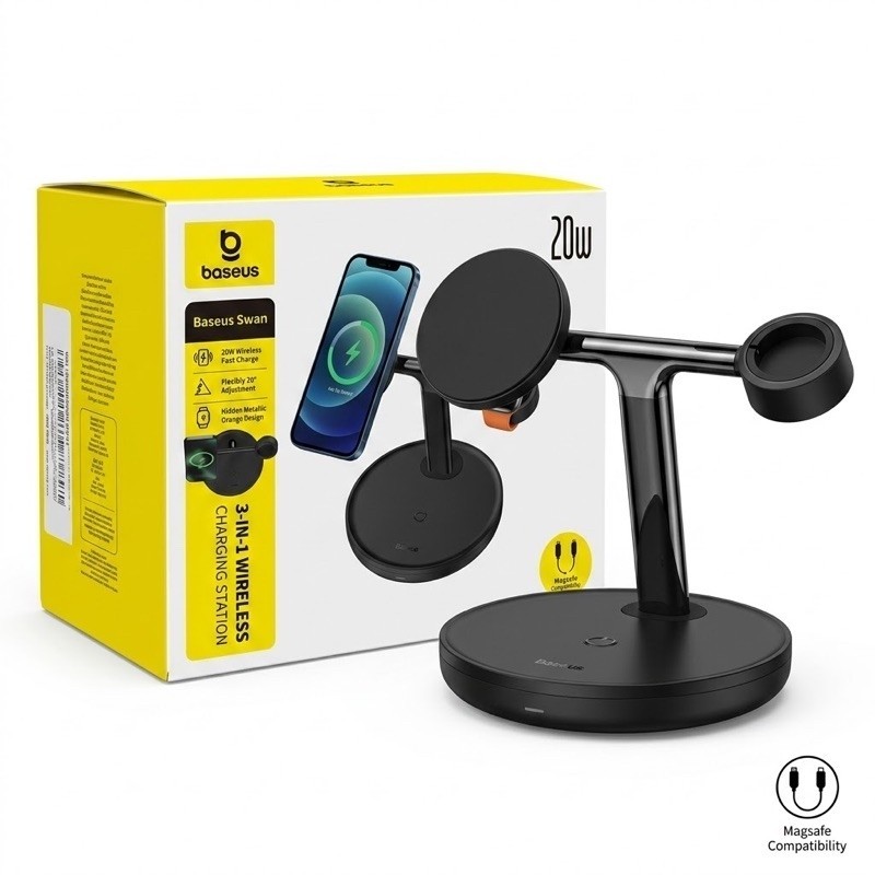 Baseus 3-1 Carregador por Indução 20w - Magsafe - WIRELESS CHARGING STATION