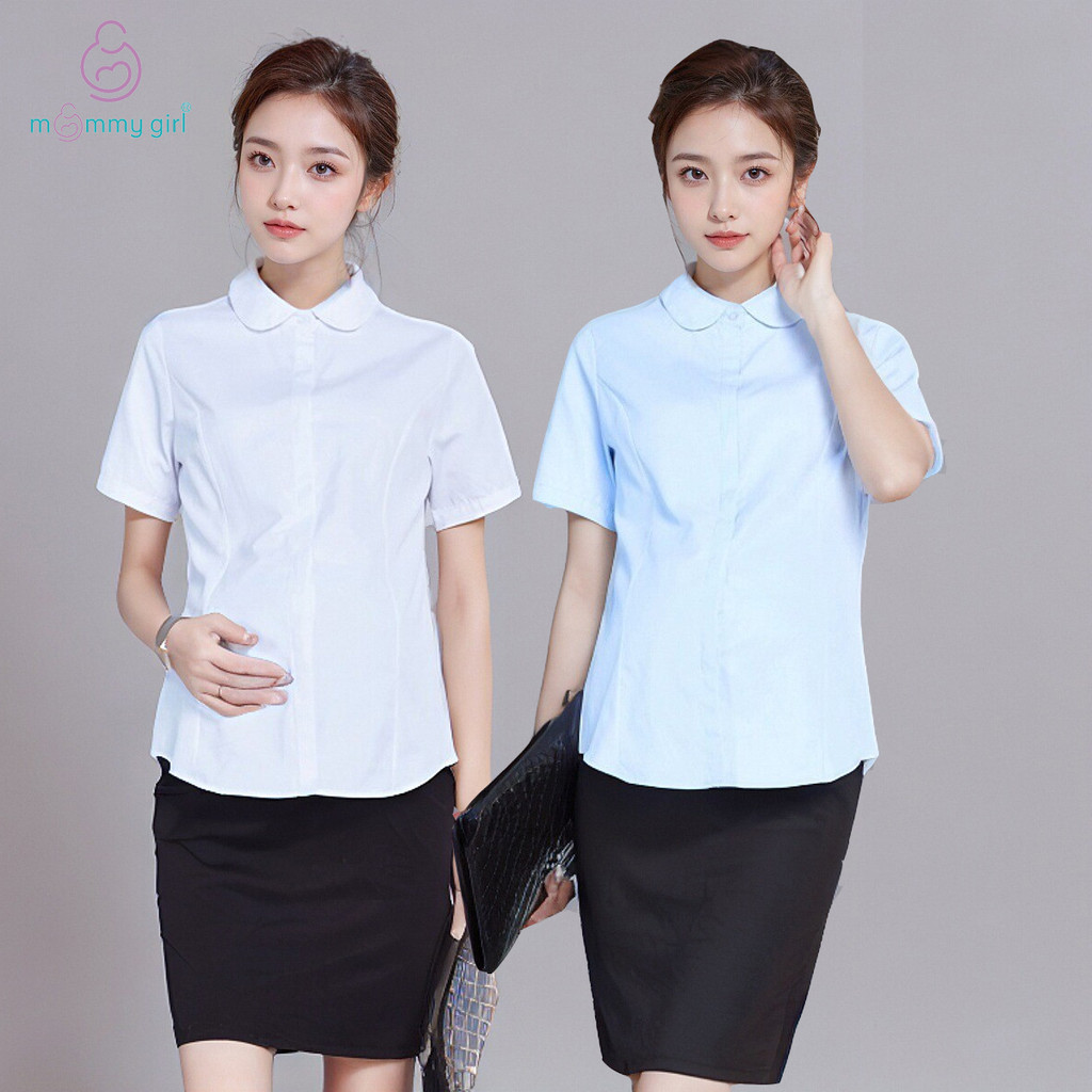 Camisa de maternidade manga curta mãe solta primavera outono workwear branco OL profissional azul Formal Wear camisa de