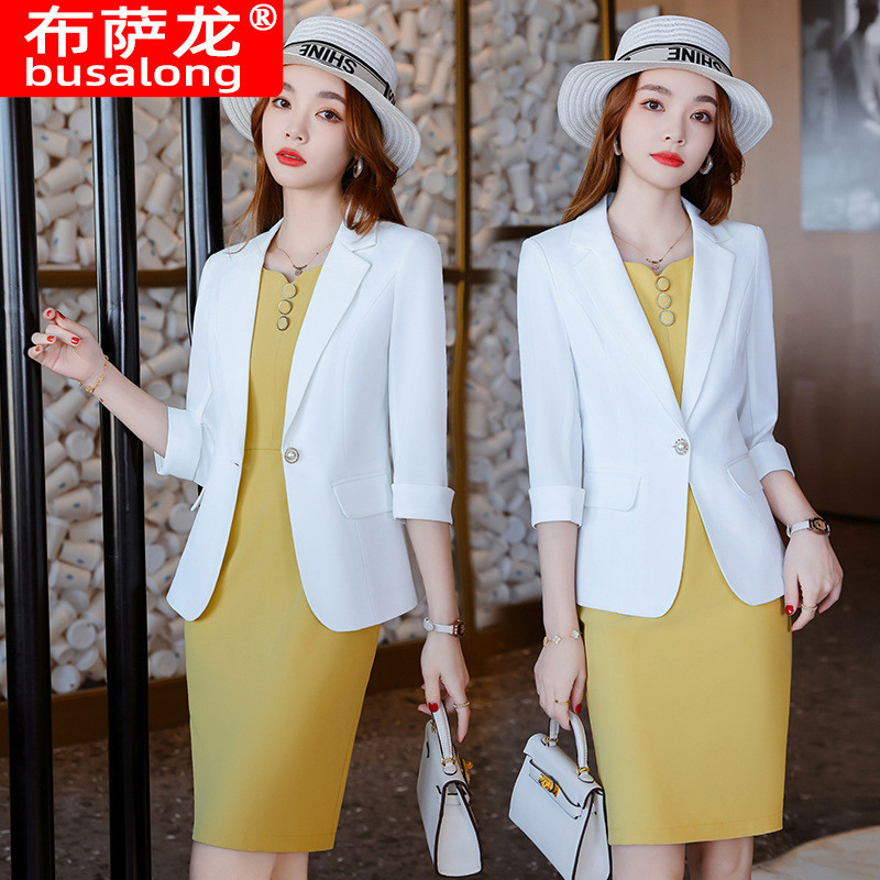 Terno profissional branco primavera moda manga média pequeno terno temperamento salão de beleza Workwear colete vestido