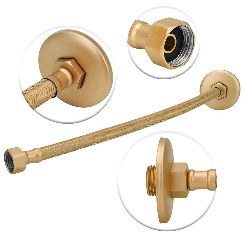Engate Mangueira Flexível Gold Dourado Trançado Inox 40cm Agua Conexao Modelar Cromado Resistente