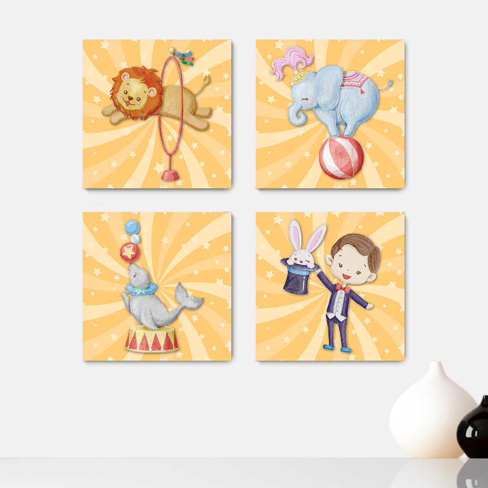 Kit 4 Quadros Decorativos Circo Animais Infantil Bebe Baby Quarto Menino Menina Placas - 0144ktpl4