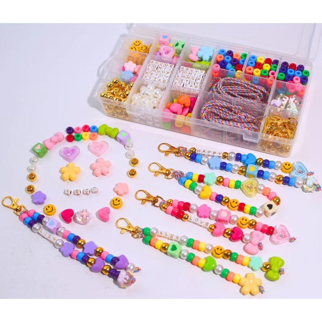 fcccfvvuua 680 PCS DIY Beaded Keychain Making Kit - Bow Heart Star Flower Letter Alphabet | Bead Bag Charm Kit | Great f