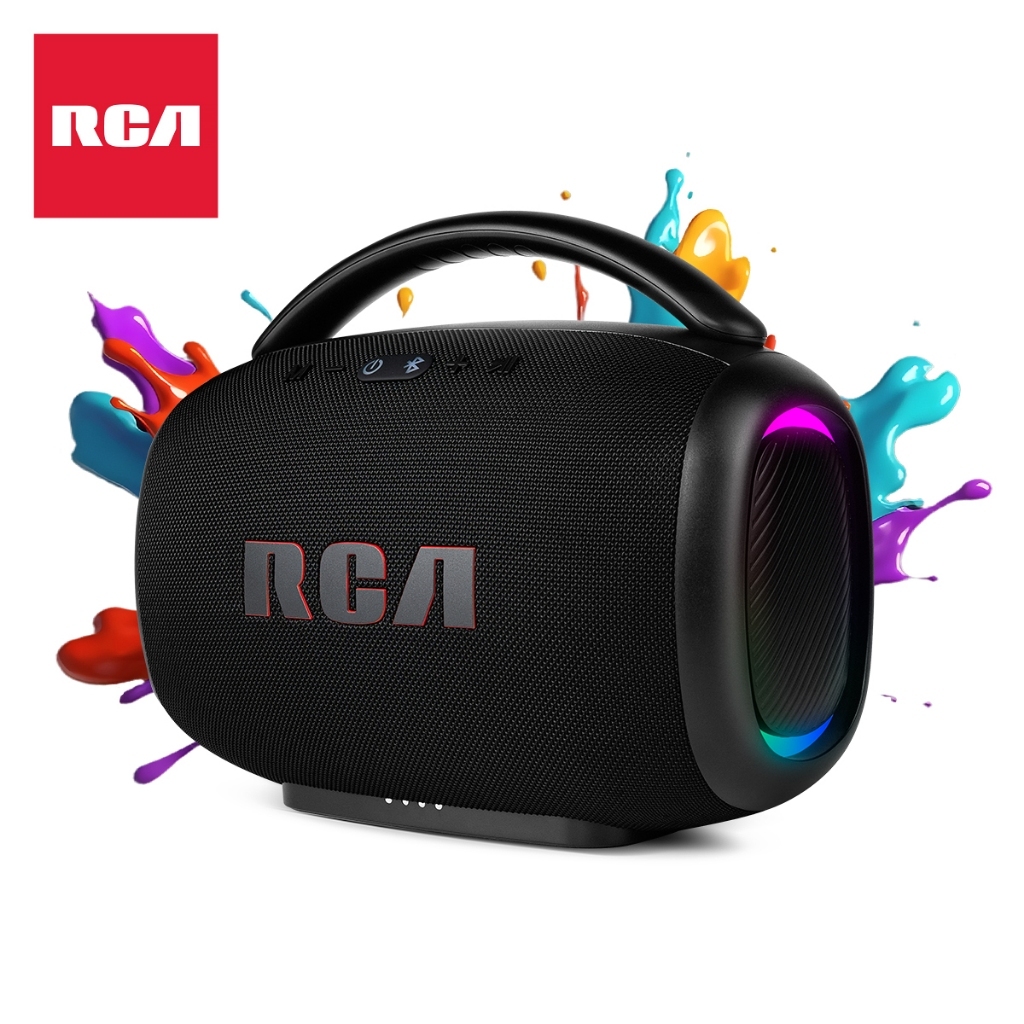RCA Caixa de Som Bluetooth Portátil 120W, TWS Estéreo, Luzes RGB,  4h de Bateria para Home Theater, Festa e Exterior