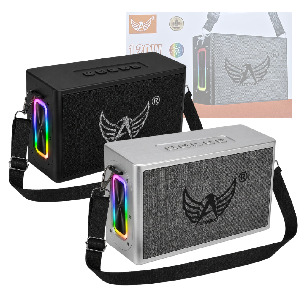 Caixa De Som Bluetooth 120W RMS Premium Com Iluminação LED RGB E Alça De Transporte Altomex AL-8303