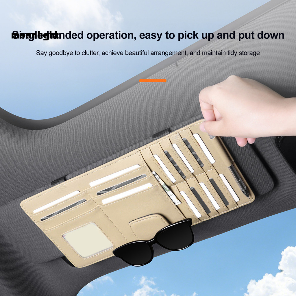 Car Sun Visor Organizer with Pen Holder Business Card Ticket Storage Pouch Sunglasses Clip – Multi-function Accessorie