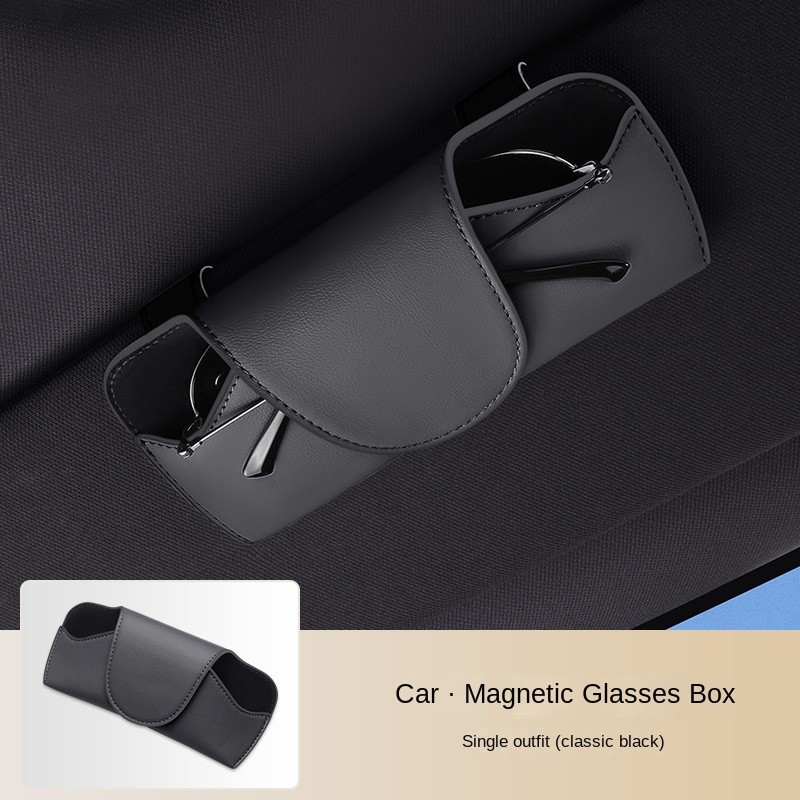 Car Glasses Case Car Sunshade Back Magnetic Suction Sunglasses Storage Box Glasses Clip Car Interior Supplies eJcr