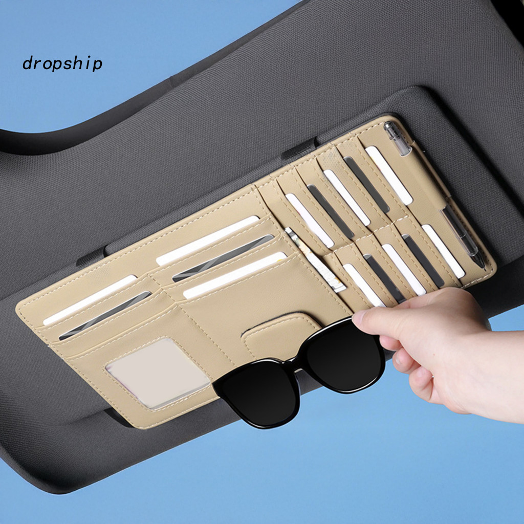 Pvc Car Organizer Leatherette Vehicle Storage Holder Sun Visor with Pen Business Card Ticket Pouch Sunglasses Clip – f