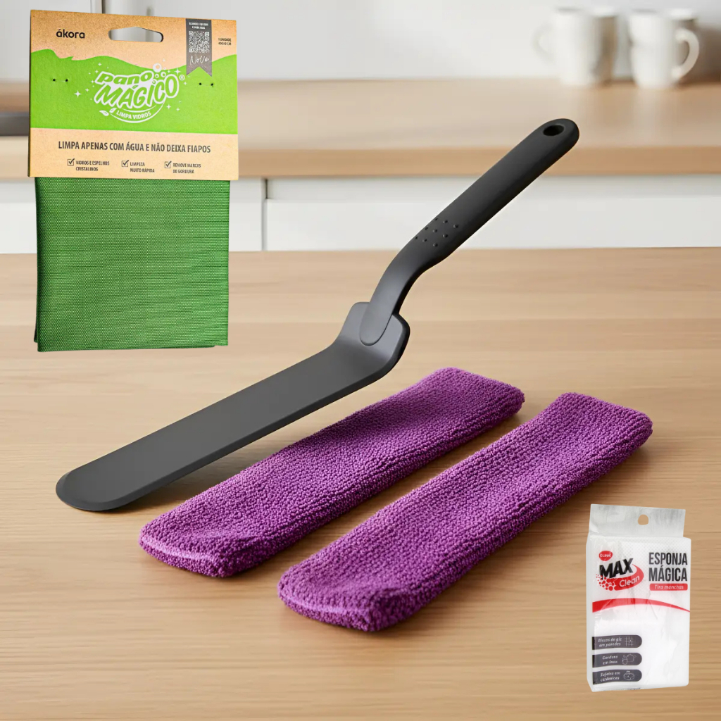 Kit Limpeza de Vãos Ákora Limpa Box e Blindex Limpador De Transpasse Frestas e Fendas + Pano Mágico Limpa Vidros