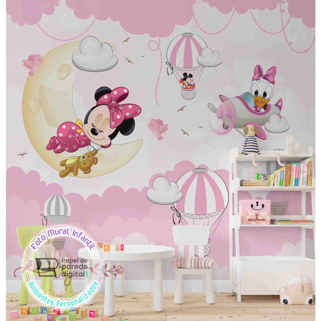 Papel de Parede Personalizado Foto Mural Infantil Menina Personagens Minnie Margarida M² 100x100cm