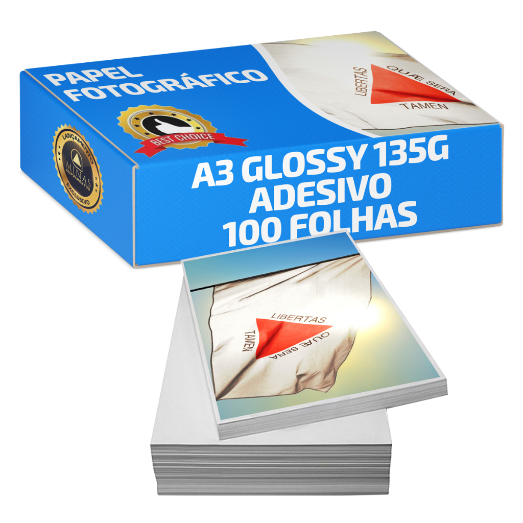 Papel Fotográfico Adesivo A3 Glossy 135g 100 Folhas à Prova d’Água