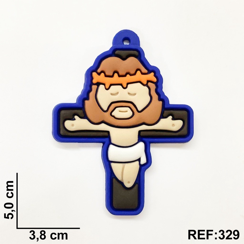 Aplique Emborrachado Kit 10 Unidades Jesus Cristo na Cruz Azul Escuro Marinho para Terços Católicos e Artesanatos