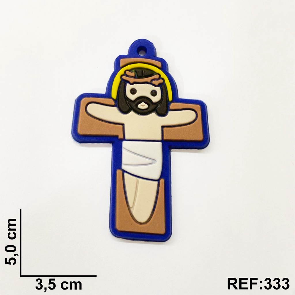 Aplique Emborrachado Kit 10 Unidades Jesus na Cruz Azul Escuro Marinho Cristo para Terços Católicos e Artesanatos