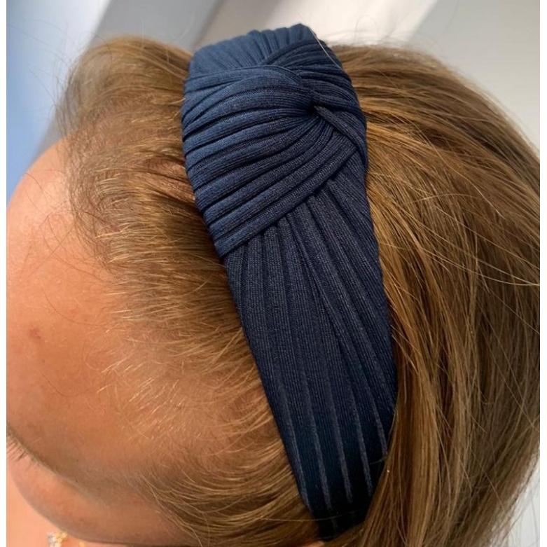 Tiara artesanal nó canelada - azul marinho escuro