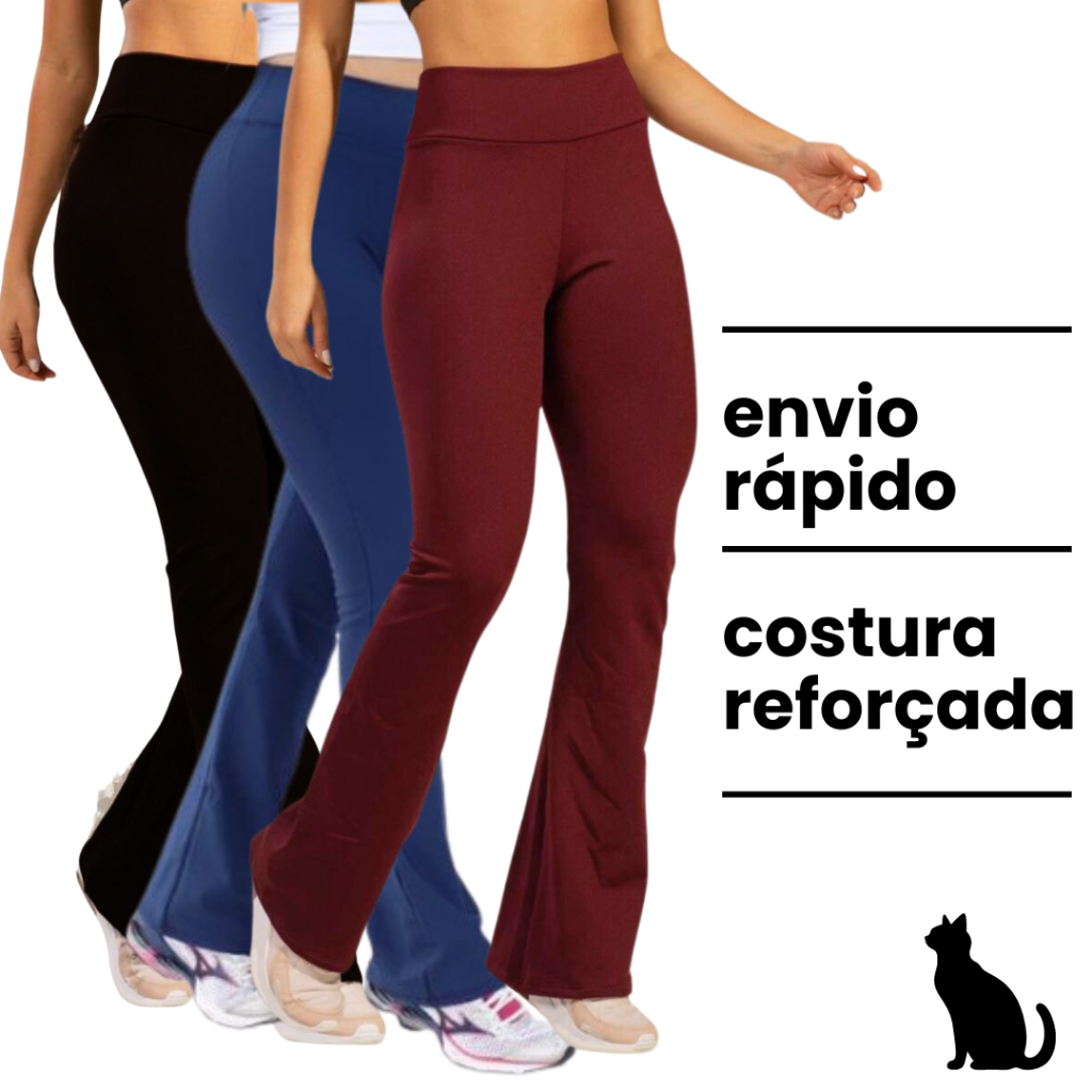 Calça Legging Flare Bailarina Suplex Cintura Alta Vermelho Escuro Azul Marinho Modela Bumbum Feminina Zero Transparência