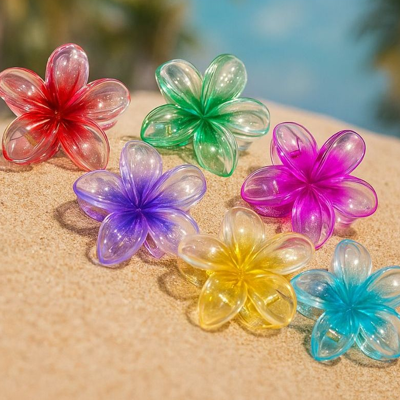 Kit Presilha Grampo Cabelo Flor Grande Acrílico Colorida Piranha Praia Verão Penteado Estilo Havaiano