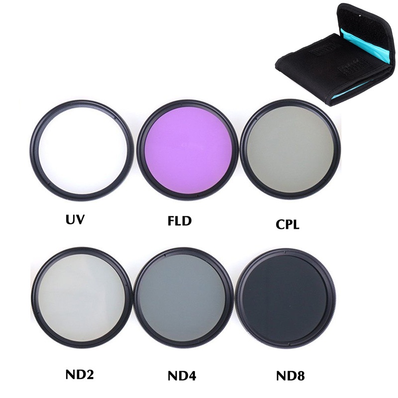 6 Em 1 49 52 62 67 72 77 82mm UV CPL FLD ND2 ND4 ND8 Kit De Filtro De Lente Polarizador De Câmera Para Canon Nikon Sony