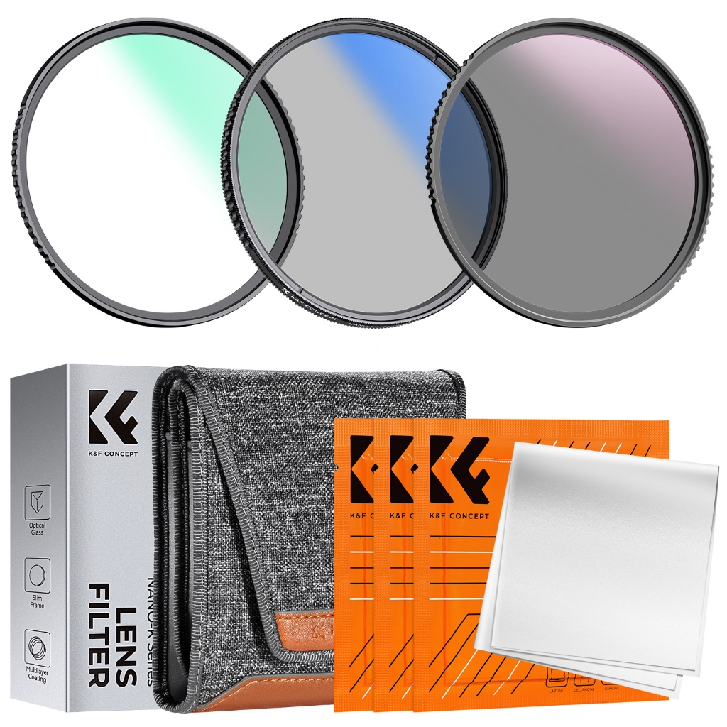 K & F CONCEPT , Kit De Filtro De Lente MCUV + CPL + ND4 Com Pano De Limpeza De Lentes E Saco