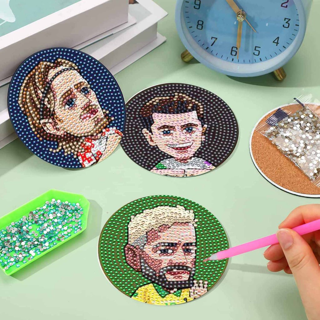 6 Peças/8 Porta-Copos De Pintura Diamante DIY Com Suporte Padrão De Futebol Conjunto De Presente De Montanha-Russa Artes