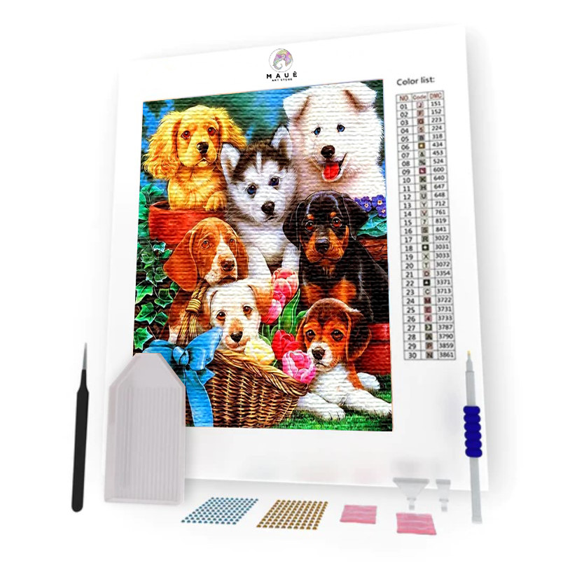 Kit Pintura Diamante - Filhotes de Cachorro (Diamond Art)