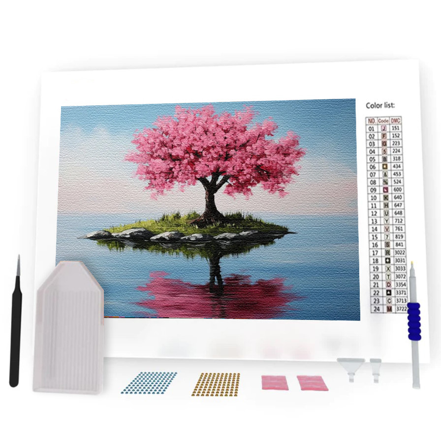 Kit Pintura Diamante - Cerejeira no Lago (Diamond Art)