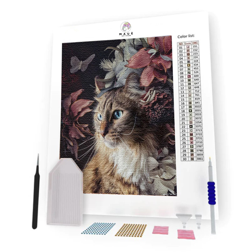 Kit Pintura Diamante - Gato na Folhagem (Diamond Art)