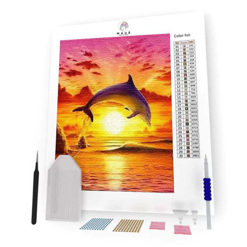 Kit Pintura Diamante - Golfinho Nascer do Sol (Diamond Art)