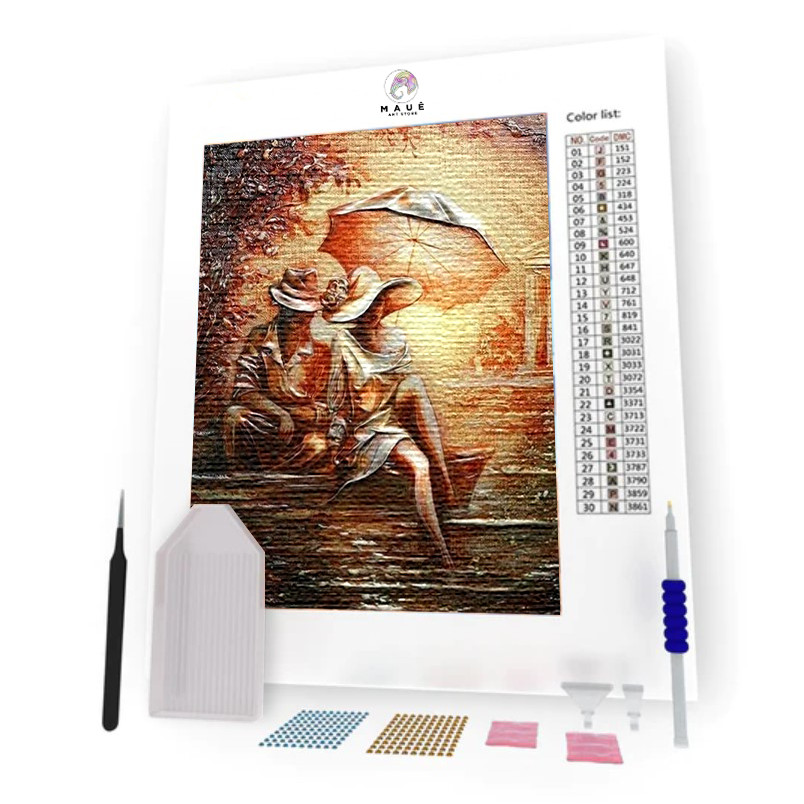 Kit Pintura Diamante - Casal no Rio (Diamond Art)